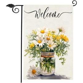 Spring Summer Floral Garden Flag,Daisy Jar Arrangement Vase Welcome Garden Flag, 12 x 18 Inch Double Sided Vertical Burlap Summer Fall Farmhouse Outdoor Decoration