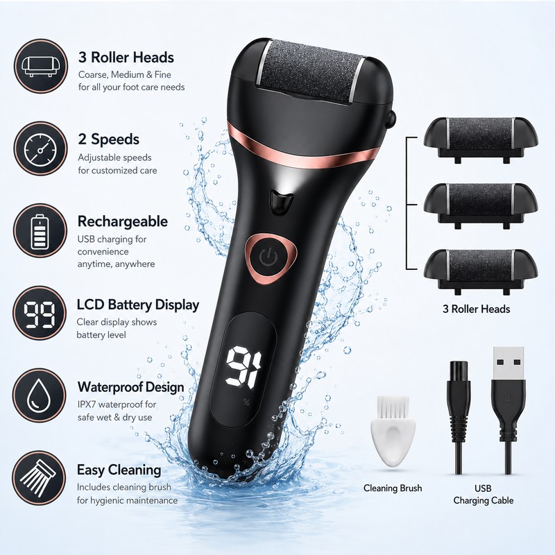 Electric Callus Remover for At-Home Pedicure – 2-Speed Rechargeable Foot