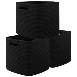 OIAHOMY Storage Cubes 11 Inch Storage Bins-3-Pack, Cotton Rope Woven Baskets for Organizing, Square Storage Baskets for Shelves Organizer, Classroom, Kids Toy Bins, Closet, Baby Nursery-Black
