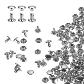 sourcing map 100 Sets Double Cap Leather Rivets, 6x6mm Round Cap Tubular Metal Studs Leather Crafting Rivets for Fabric Belt Pet Collar Boot Bag Repair and Decoration, Silver