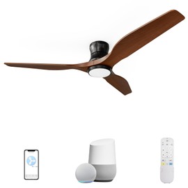 NOPAARD Smart 52" Wood Flush Mount Ceiling Fans with Lights Remote,Quiet DC Motor,Indoor Low Profile Ceiling Fan,Voice Contorl with WIFI Alexa App Control, High CFM, Dimmable LED Light, Walnut