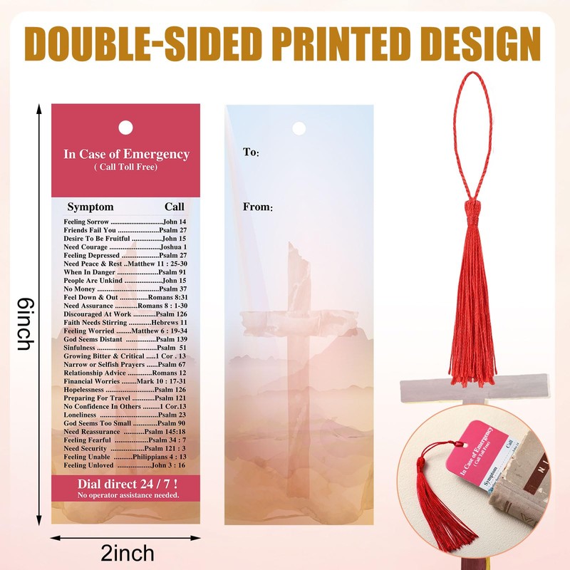 Motipuns 50 Pcs in Case of Emergency Christian Bookmarks Bulk
