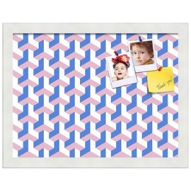PinPix 16x12 inch Cork Bulletin Board. This Decorative Framed Pin Board Comes with BAUS Blue Pink Design and Satin White Frame. Ideal for Home, Office Decor or School (PinPix-1627)