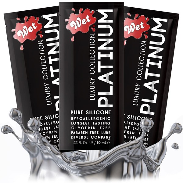 Wet Platinum Silicone-Based Lube for Men, Women & Couples, 3-Piece Sampler - Long-Lasting & Water-Resistant Premium Personal Lubricant - Safe to Use with Latex Condoms - Non-Sticky & Hypoallergenic