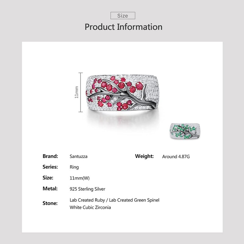 Santuzza 925 Sterling Silver Cherry Ring Created Ruby Cubic Zirconia