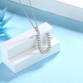 Jewmon Initial Necklace 925 Sterling Silver Cubic Zirconia Alphabet 26 A-Z Letter Necklaces for Women Girls, Sterling Silver, Diamond