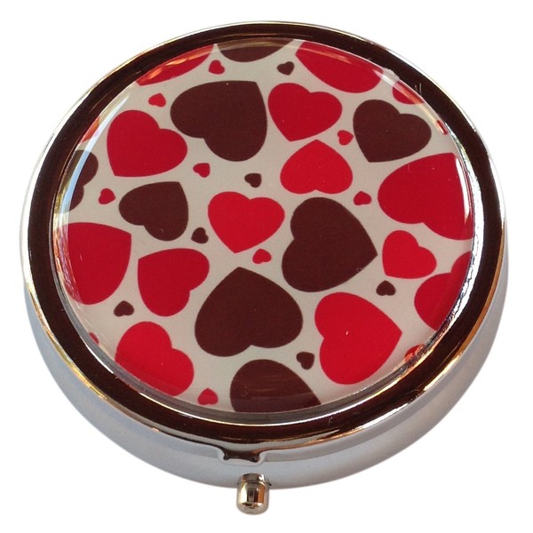 All My Hearts Round Compact Three Section Pocket Purse Travel Pill Box Case