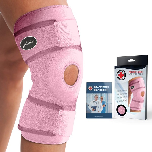 Doctor Developed Premium Copper Lined Knee Support Brace and Doctor Written Handbook - Guaranteed Relief & Support for Knee Injuries and Other Knee Conditions (Pink)