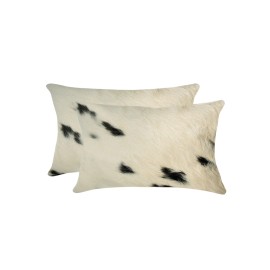 Homeroots 12" X 20" X 5" White And Black Cowhide  Pillow 2 Pack