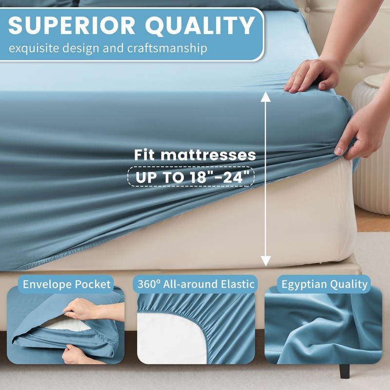 Bedlifes Extra Deep Pocket King Sheets 18-24 Inch-Fits Up to