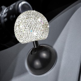Wuyaoyao Bling Car Push to Start Button Rocker, Joystick Engine Start Stop Button Cover, One-Touch Start Button Cover with Rocker Lever, Crystal Rhinestone Decorative Car Accessories(White)