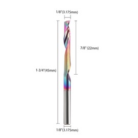 Milling cutter, CNC mill, end mill, wood cutter, CNC milling cutter, solid carbide aluminium cutter, single-edge cutter with 3.175 mm shank x 22 mm cutting length, DLC coating cutter, CNC end mill for