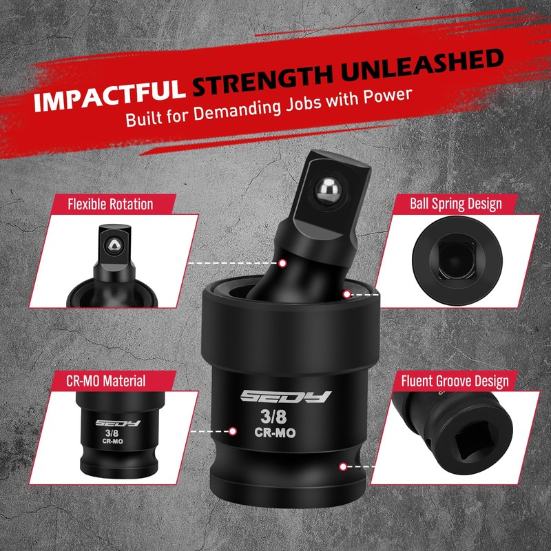 Impact Universal Joint-Socket Swivel Set: 3-Piece 1/2", 3/8", 1/4" Flexible