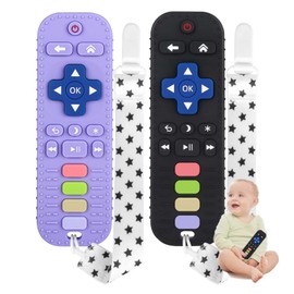 Chuya Baby Remote Control Teether Toy Chew Toy for Babies 0-24 Months Teething Relief Baby Toys for Infants Black+Purple