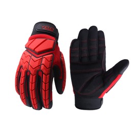 Heavy Duty Work Gloves, SBR Padding, TPR Protector Impact Gloves, Men Anti Vibration Mechanic Work Gloves (L, Red)