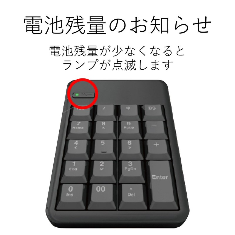 Elecom TK-TDM017BK USB-A Numeric Key, Wireless (Receiver Included) Membrane, 10