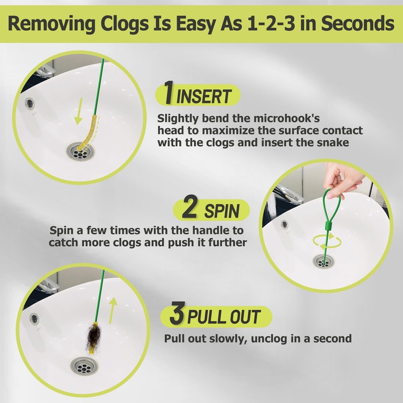 50 Inch Drain Snake Hair Clog Remover, 4 Pack Metal