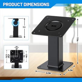 Pelopy 180 Tilting 360 Rotating Metal Desktop Stand Mount Support 75x75 100x100 Black Tablet Order Stand with Holes Wall Mountable