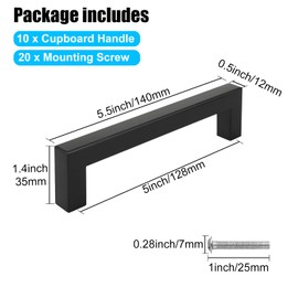 SENENQU 10 Pack Kitchen Cupboard Handles, 128mm Hole Center Stainless Steel Kitchen Door Handles, 140mm Length Square Drawer Cabinet Handles with Screws for Bathroom Wardrobe