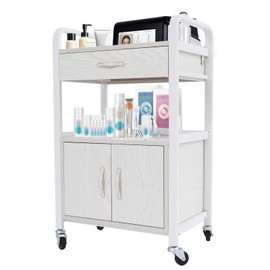 HAPPCUCOE Salon Cart,Salon Storage Cart with Drawers, 4 Wheels and Handles, Movable Beauty Organizer, Salon Trolley for Beauty Salons, Barber Shops, Nail Salons, Spas (White)