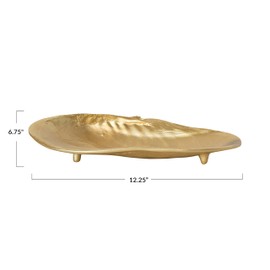 Creative Co-Op Decorative Cast Aluminum Footed Shell Shaped Tray, Gold Finish