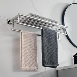 RTCUL Bathroom Towel Rack 24 Inch Tower Holder with Double Towel Bar Polished Chrome Towel Rack Wall Mounted SUS304 Stainless Steel Hotel Towel Shelf Modern Towel Hanger