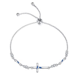 Cross Bracelet for Women Sterling Silver Christian Sideways Cross Bracelets Danity Religious Baptism Link Chain Jewelry Gifts