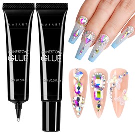 Makartt Nail Rhinestone Glue, Gel Nail Glue for Rhinestones for 3D Nails Super Strong Rhinestone Glue for Valentine's Day Nail Art Jewel Crystal Beads gems Diamonds Cure Need 2PCS 15ML Great Gift