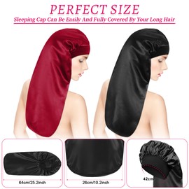 Kulamo Pack of 2 Long Satin Sleep Cap for Women - Extra Large Sleep Cap - Sleep Cap for the Night - Sleeping Cap with Elastic - for Curly Long Hair Smooth Breathable