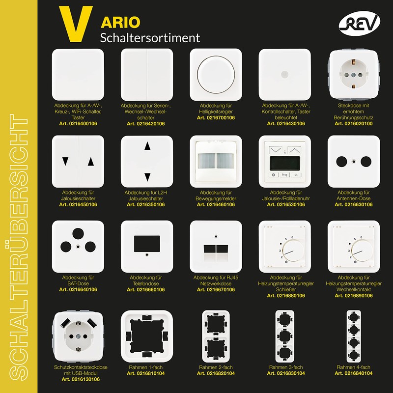 REV 0216450106 Vario Shutter Blind Switch Cover, White, Rolladenschalter