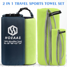 Microfiber Sport Travel Towel Set-(XXL -72"x32"+24"x12")-Quick Dry, Absorbent, Ultra Compact Towels-Fit for Beach Yoga Golf Gym Camping Backpacking Hiking+Hand Towel&Carry Pouch(XXL Green)