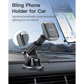 APPS2Car Magnetic Phone Holder for Car, Bling Dashboard/Windshield Sturdy Suction Cup Phone Holder, Crystal Magnetic Phone Mount[6 Strong Magnets & Adjustable Telescopic Arm] for All Smartphones