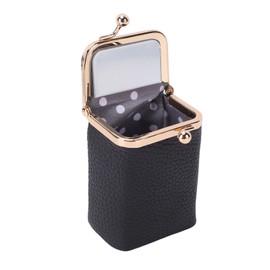 BRRNOO Estuche para Lápiz Labial con Espejo de Cuero, Mini Estuche Cosmético de Viaje Vintage para Mujeres y Niñas, Organizador de Almacenamiento de Joyas, Negro, 3,54 X 2,56 X 1,97 (BLACK)