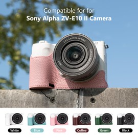 MUZIRI KINOKOO Case for Sony ZV-E10 II Camera - Retro Style Genuine Leather Half Protective Case for Sony Alpha ZVE10 II/ZV-E10 II Camera - with Opening Bottom and Hand Grip Design - Pink