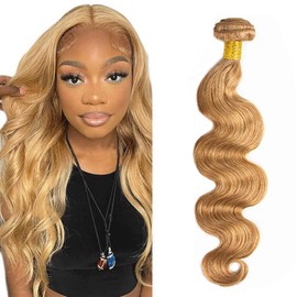 AuokMar Honey Blonde Bundles 27 Body Wave 1 Bundles Huma Hair 24 inch Double Weft Soft Real 27 Blonde Bundle Human Hair Extensions