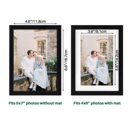 EYMPEU Black 7x5 Photo Frames, Display Pictures 6x4 with Mat or 7x5 Without Mat, Picture Frames 7x5 with Stand for Tabletop or Wall Hanging - Single
