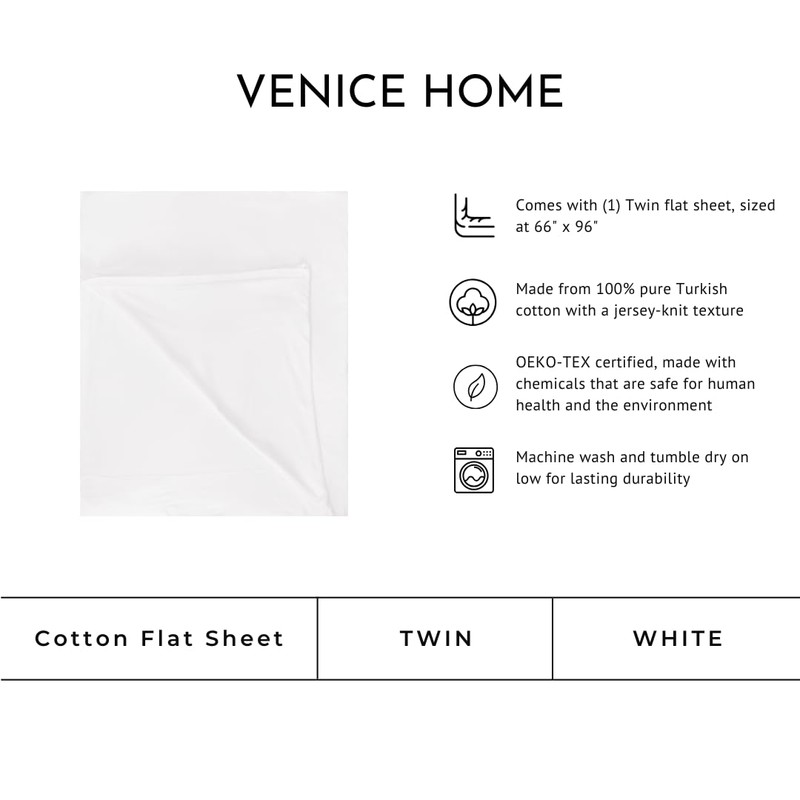 Venice Home 100% Cotton Flat Top Sheet Only - T-Shirt