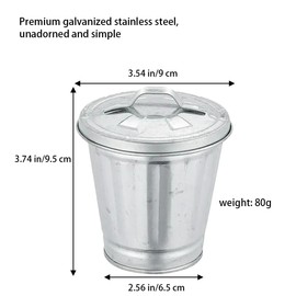 Tangseajiao Mini Galvanized Trash Can with Lid, Mini Wastebasket Small Metal Buckets with Lids Mini Tabletop Metal Rubbish Bin Flower Pot Pen Holde Trash, Wastebaskets, 3.74", Silver