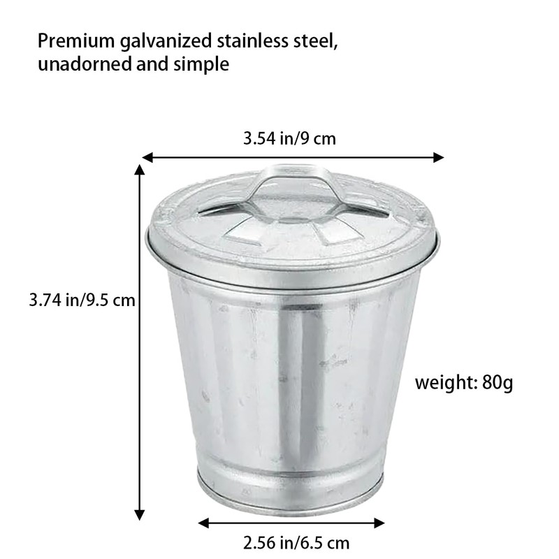 Tangseajiao Mini Galvanized Trash Can with Lid, Mini Wastebasket Small
