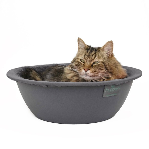 Hepper Cat Nest - Washable Cat Bed with Removable Fluffy Fleece Liner - Cozy Comfy Calming Bed Round Shape - Cat Warming Bed - Donut Bed Desk Ready - Small Bed for Indoor Cats (Grey/Grey)