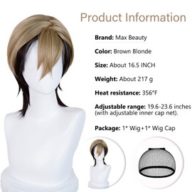 LABEAUTÉ Zanka Cosplay Wig Brown Blonde Layered Short Anime Wig Heat Resistant Synthetic Hair Costume Wig for Halloween Comic Con Party Carnival with Wig Cap