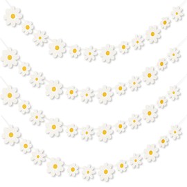 4 Packs Daisy Banner, Daisy Decorative Banner, White Flowers Banner, Flower Decoration Birthday Banner, Daisy Garland for Girls Room Decoration Children's Birthday Party Wedding