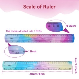 2 PCS Flexible Ruler 30CM/12inch Dual Scale Bendable Ruler Pastel Clear Straight Rulers Shatterproof Rulers for Kids Students School Office Stationary