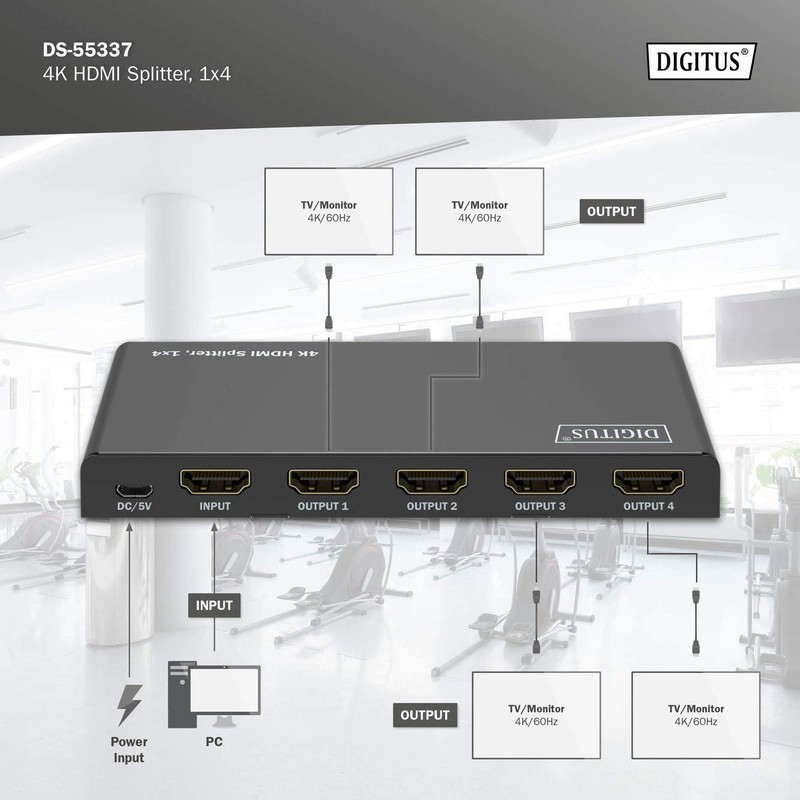 DIGITUS DS-55337 HDMI Splitter 1x4 - Input: 1-Port / Output: