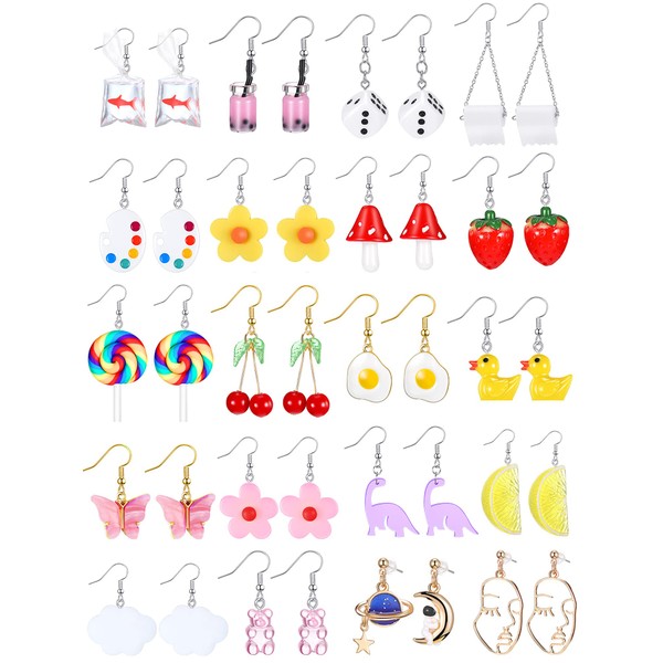 Hicarer 20 Pairs Cute Weird Earrings Funny Dangle Drop Earrings