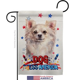 Breeze Decor Patriotic White Chihuahua Garden Flag Set with Stand Animals Dog Puppy Spoiled Paw Canine Fur Pet Nature Farm Animal Creature Small Gift Yard House Banner Made in USA 13 X 18.5