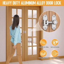 90 Degree Barn Door Lock Gate Latch, 90/180 Degree Door Hasp Latch, Sliding Door Lock Flip Latch for French Door, Wood Screen Door, Pocket Door, Fence Door (Silver, 1)