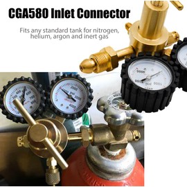 Nitrogen Regulator, 0-800PSI Delivery Pressure Argon Tank Regulator, CGA580 Inlet & 1/4” Male Flare Outlet Brass for Helium Argon Nitrogen Tank, 60” Hose for HVAC Purge Test