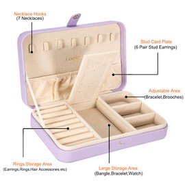 LANDICI Jewellery Box Small Jewellery Organiser for Women Girls, PU Leather Travel Jewellery Storage Case, Portable Jewellery Holder for Ring Earrings Necklace Bracelet, Jewellery Gift Box,Lavender