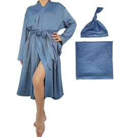 SUFEINI Maternity Robes and Matching Swaddle Blanket Set, Women Mommy Postpartum Robe Hospital Labor and Delivery Gown